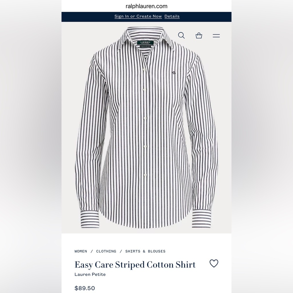 Ralph Lauren “Lauren” non ironically stretch cotton dress shirt *new w tags*